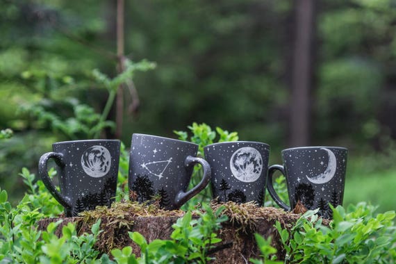 Zodiac Name Moon Forest Glass Mug - Shewolfka