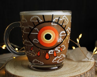 Evil Eye Tasse, Orange Evil Eye Becher, Schutz Becher, Selbsthilfe Geschenk, Witchy Becher, Manifest Becher, spiritueller Glasbecher, Selbstentwicklung Geschenkidee