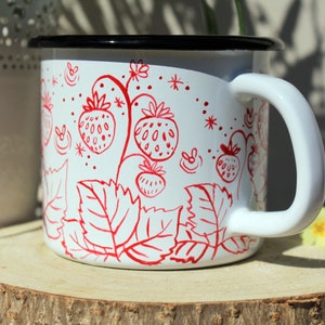 Strawberry mug, Handpainted Berry Cup, Camping Mug, Hiking Travel Dish, Unique Gift Idea, Summer Time, Fruit Art Mug, Granny Christmas Gift image 4