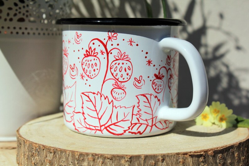 Strawberry mug, Handpainted Berry Cup, Camping Mug, Hiking Travel Dish, Unique Gift Idea, Summer Time, Fruit Art Mug, Granny Christmas Gift image 4