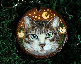 Katzen Schlüsselanhänger, KatzenAnhänger, Haustier Ornament, Haustier Verlust Geschenk, gemaltes Haustier Erinnerung, Holzscheibe Schlüsselring, Katze Mama Geschenk, Katze Papa Geschenk, Haustier Schlüsselring