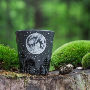 Personalized moon forest constellation mug, Full moon constellation mug, Hand painted crescent moon birthday mug gift, Starry night mug image 5