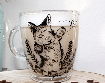 Bunny Cup, Glass Coffee Mug, Cute Animal Decor, Dreamy Rabbit, Unique Gifts For Kids, Woodland Whimsy Animal Latte Mug, Mothers Day Mug