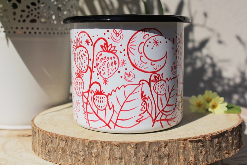 Strawberry mug, Handpainted Berry Cup, Camping Mug, Hiking Travel Dish, Unique Gift Idea, Summer Time, Fruit Art Mug, Granny Christmas Gift image 2