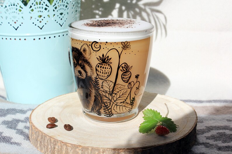 Red panda mug, Strawberry panda mug, Glass mug, Clear latte tea cup, Mothers day gift, Panda lover, Gift idea for her Valentines day gift image 4