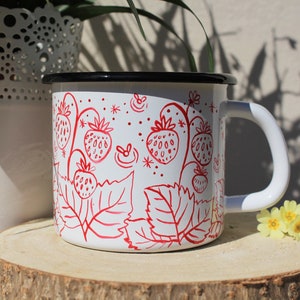 Strawberry mug, Handpainted Berry Cup, Camping Mug, Hiking Travel Dish, Unique Gift Idea, Summer Time, Fruit Art Mug, Granny Christmas Gift image 3