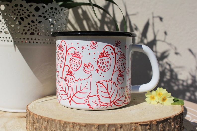 Strawberry mug, Handpainted Berry Cup, Camping Mug, Hiking Travel Dish, Unique Gift Idea, Summer Time, Fruit Art Mug, Granny Christmas Gift image 3