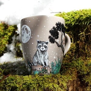 手描きのアライグマの陶器マグカップ、動物愛好家へのギフト 画像 2
