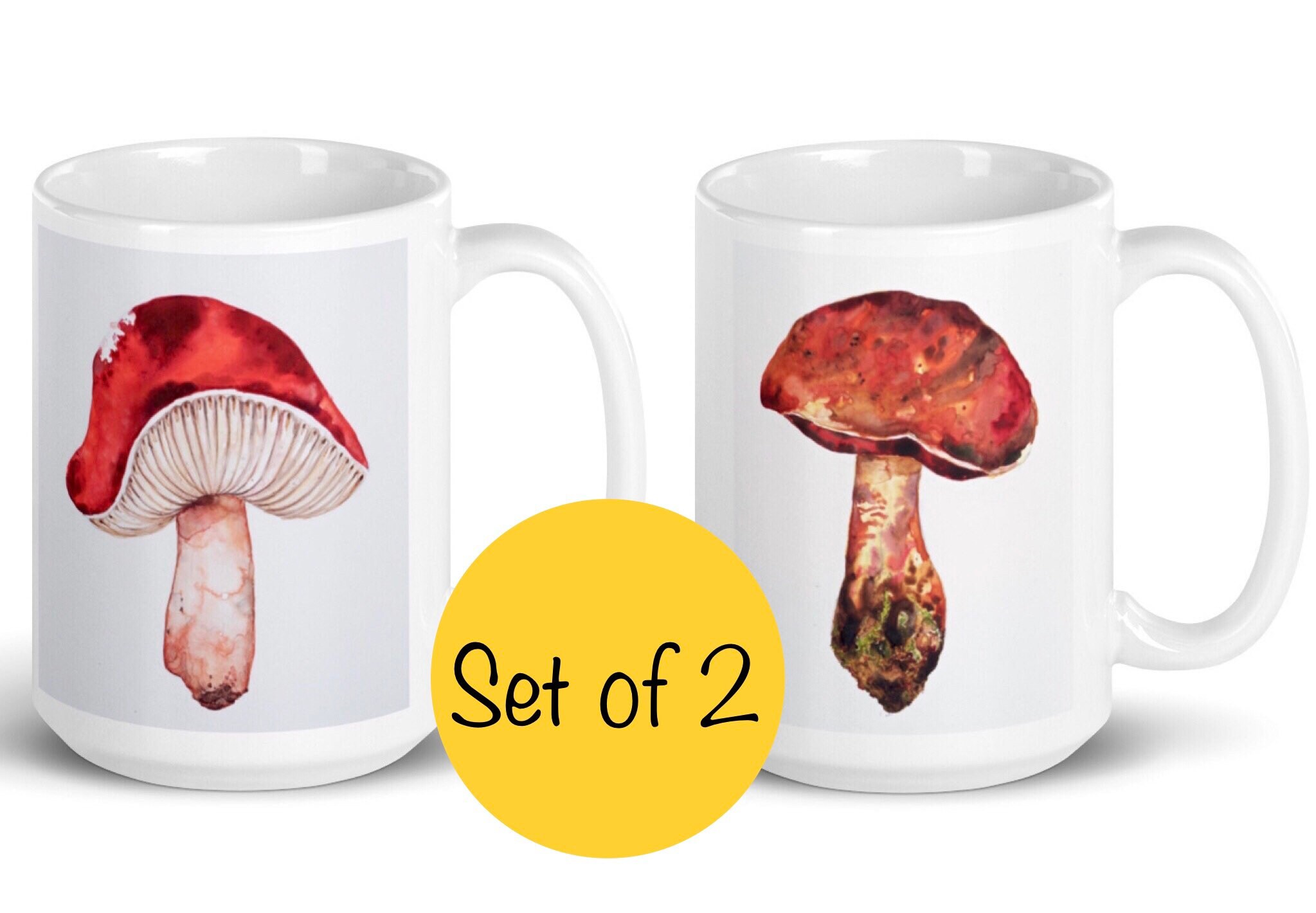 Mushroom Mug Set 2 Pack Ceramic 15oz Nature Fungi Etsy