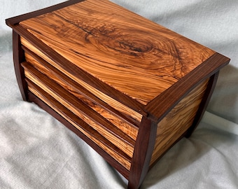 Olive Wood and Black Walnut Jewelry Box - finished / ready to ship