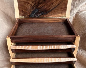 Black Walnut / Curly Maple Jewelry Box - finished / ready to ship