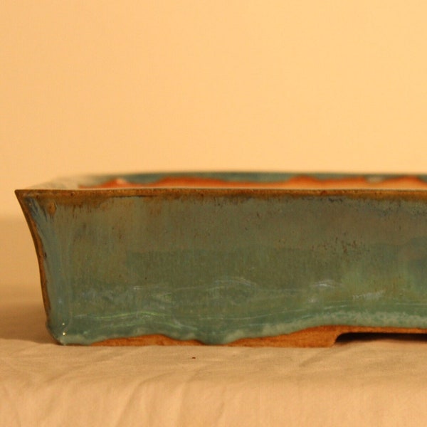 Bonsai pot **Second Quality** unique handmade ceramic, rectangle with blue glaze