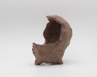 Bonsai pot, unique handmade ceramic, freeform crescent in unglazed terracotta