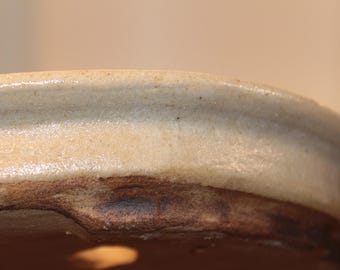 Bonsai pot, unique handmade ceramic, shallow oval with natural ash glaze