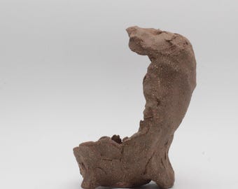 Bonsai pot, unique handmade ceramic, freeform crescent in terracotta