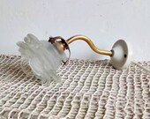 Antique Brass Wall Light with Frosted Glass Rose Shade, 1930s French Sconce Lamp, Fully Restored