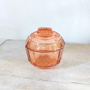 Vintage Pink Glass Bowl with Lid, Art Deco French Glassware