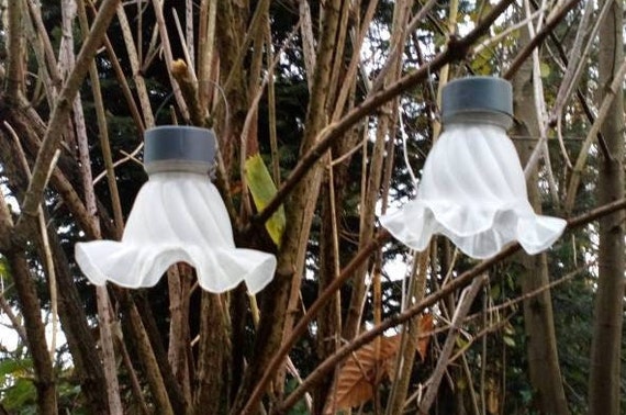 Frosted Glass Solar Garden Lights Pair DIY Upcycled Vintage