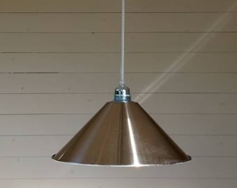 Modern Industrial Style Ceiling Lamp, Silver Metal Pyramid with Chrome Bulb Fitting and Canopy