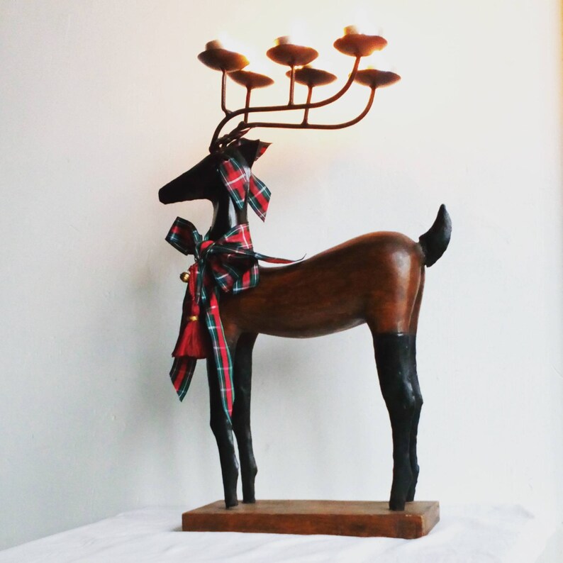 Christmas Reindeer Candelabra Candle Holder in Wood and Metal Etsy