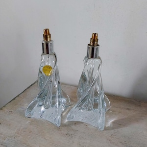 Crystal Lamp Bases Pair, Vintage Handblown Glass from French Mid Century