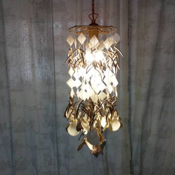 Seashell Chandelier Windchime White Capiz Shell and Coconut Shell