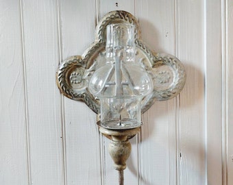 Metal Candle Lantern, Wall Sconce with Glass Chimney for Pillar Candle, Upcycled Rusty Painted