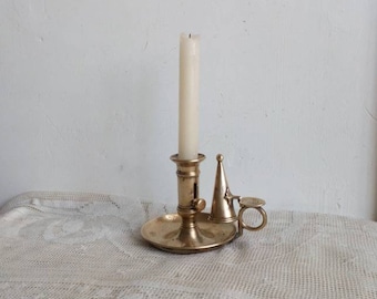 Brass Candlestick with Candle Snuffer, Portable Push-Up Candleholder, Vintage French Classic Design