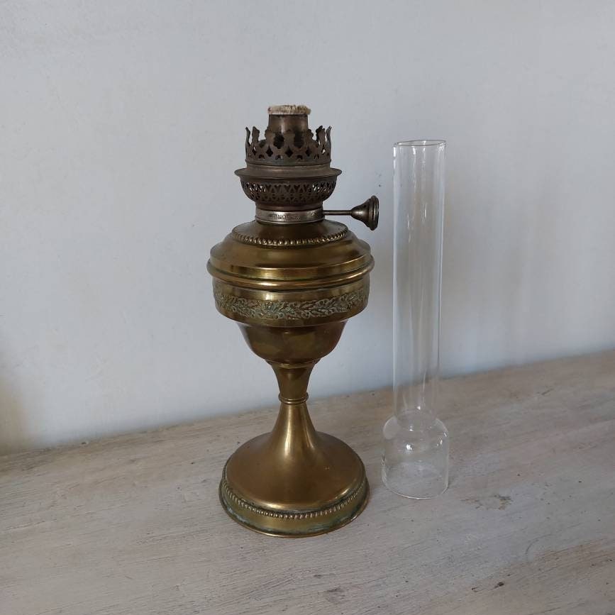 Brass Oil Lamp, Vintage French Kerosene Lantern Restored, Storm Lantern 