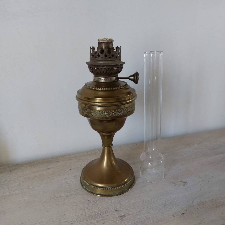 Brass Oil Lamp, Vintage French Kerosene Lantern Restored, Storm