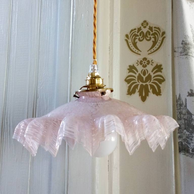 Pale Pink Clichy Glass Ceiling Light French Art Deco Speckled Uk - Pale Pink Glass Ceiling Light