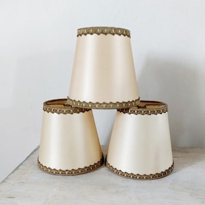 Chandelier Shades Vintage Clip On Rigid Lampshades, Set of Three in Champagne Gold