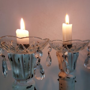 Glass Candle Drip Saucers Pair for Candelsticks or Candelabra, Matching French Vintage Chandelier Bobeches