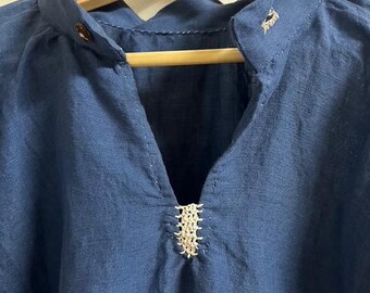 Ready to ship 2XL - 18th century Shirt in indigo blue linen