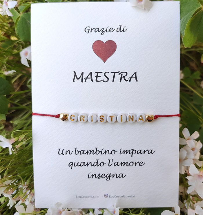 Bracciale Per Maestra Con Gemme Naturali E Biglietto Ringraziamento | Regalo Natale E Fine Anno Per Insegnanti | Idea Regalo Personalizzata Per Maestre - 2