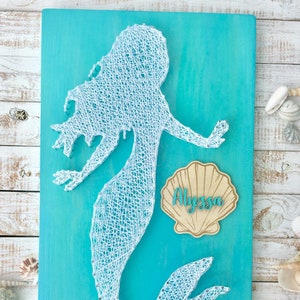 Mermaid String Art Name Sign, Personalized Mermaid Wall Art, Mermaid Nursary, Little Girls Mermaid Room Decor