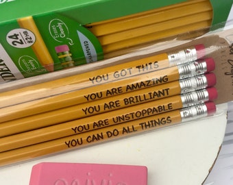 Personalized Pencils, Custom Pencils For Back To School, Positive Message Pencils for Kids, Ticonderoga Pencils,  Quality Children's Pencils