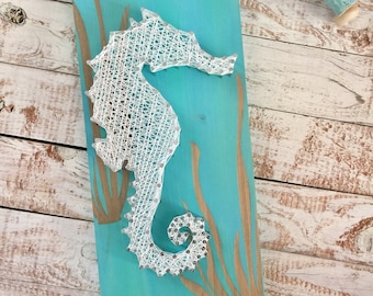 Coastal Nursery Decor, Seahorse Wall Art, Ocean Nursery Decor, Seahorse String Art, Summer Beach Decor, Sea Animal, Coastal Bathroom Decor