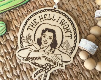 Pinup Cowgirl Car Charm, Punchy Car Charm, Western Rearview Mirror Charm, Vintage Cowgirl Car Accessory, Hanging Ornament,