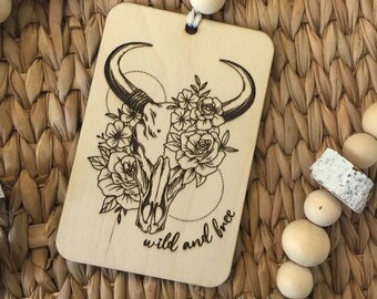 Cow Skull Car Charm Wild and Free Western Rearview Mirror Charm Cowgirl Car Accessory Boho Hanging Ornament Boho Car Charm