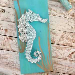 Coastal Nursery Decor, Seahorse Wall Art, Ocean Nursery Decor, Seahorse String Art, Summer Beach Decor, Sea Animal, Coastal Bathroom Decor