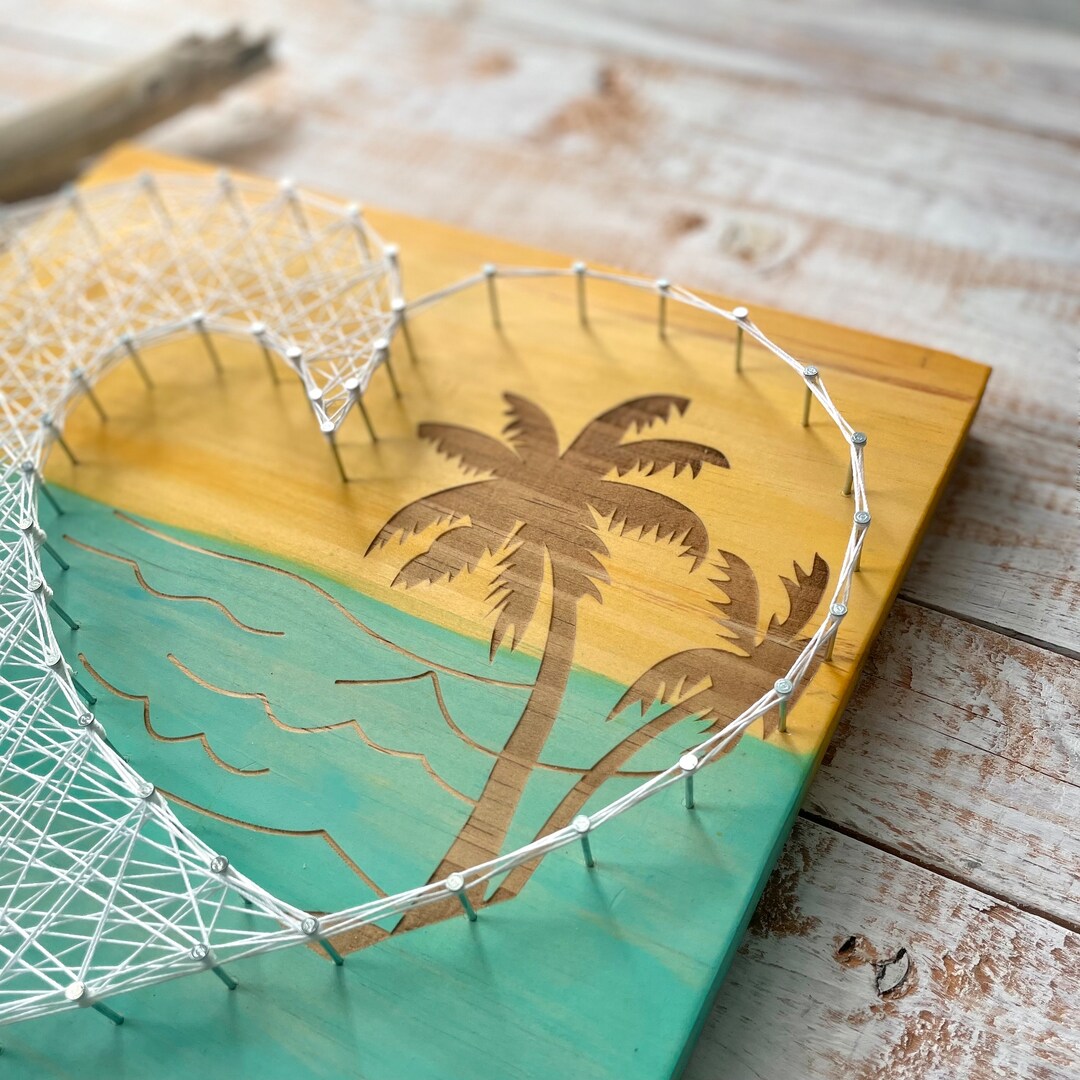Sun and Wave Wall Art, Wave Heart String Art, Sunset Ocean Decor, Beach ...