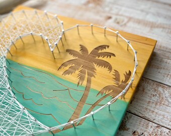Sun and Wave Wall Art, Wave Heart String Art, Sunset Ocean Decor, Beach House Wall Decor, Beach Nursery