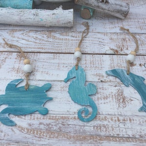 Sealife Ornament, Seahorse Dolphin Sea Turtle Ornament, Beachy Ornament, Holiday Coastal Decor, Coastal Tree Decor