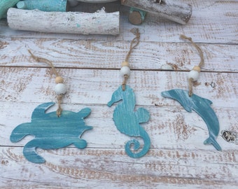 Sealife Ornament, Seahorse Dolphin Sea Turtle Ornament, Beachy Ornament, Holiday Coastal Decor, Coastal Tree Decor