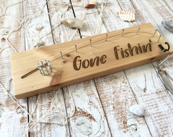 Fishing Gift, Personalized Fishing Sign for Husband, Gone Fishin’ Sign, Lake House Decor, Beach House, Cabin Decor, Birthday Gift for Him