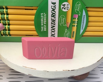Personalized Engraved Erasers, Made To Order Back To School Supplies, Custom Pink Pearl Erasers, Pink Erasers With Your Name,