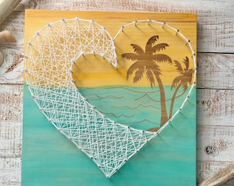 Beach Wall Decor, Wave String Art Heart, Wave Decor, Beach Wall Decor, Beach Cottage Decor, Beach House Decor, Beach Sunset