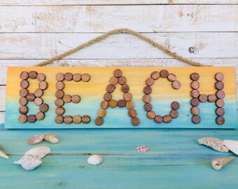 Wooden Beach Sign, Hanging Beach Decor, Beach Cottage Decor, Beach House Sign