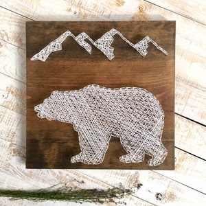 String Art Bear, Rustic Nature Art, Woodland Bear, Wildernesses Decor, Mountain Decor,  Wildernesses Nursery, Explorer Nursery Art